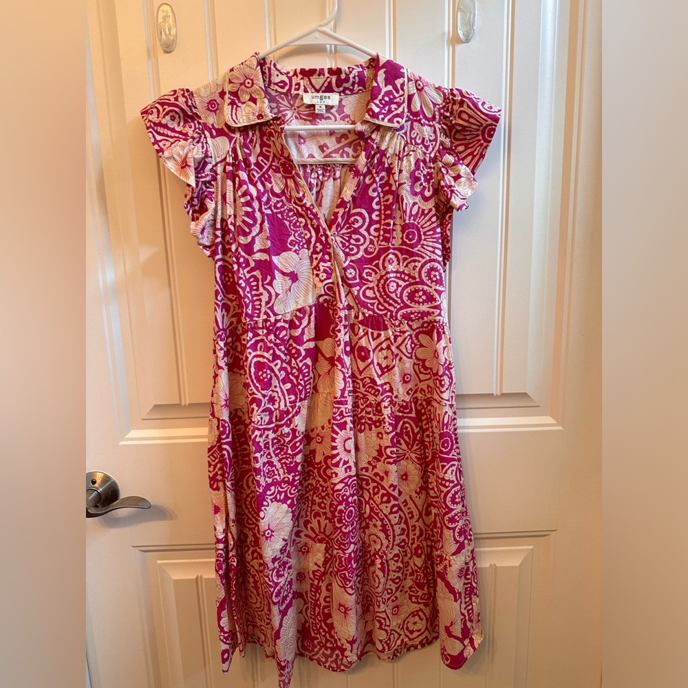 Umgee Fuchsia and Cream Paisley Midi Dress
